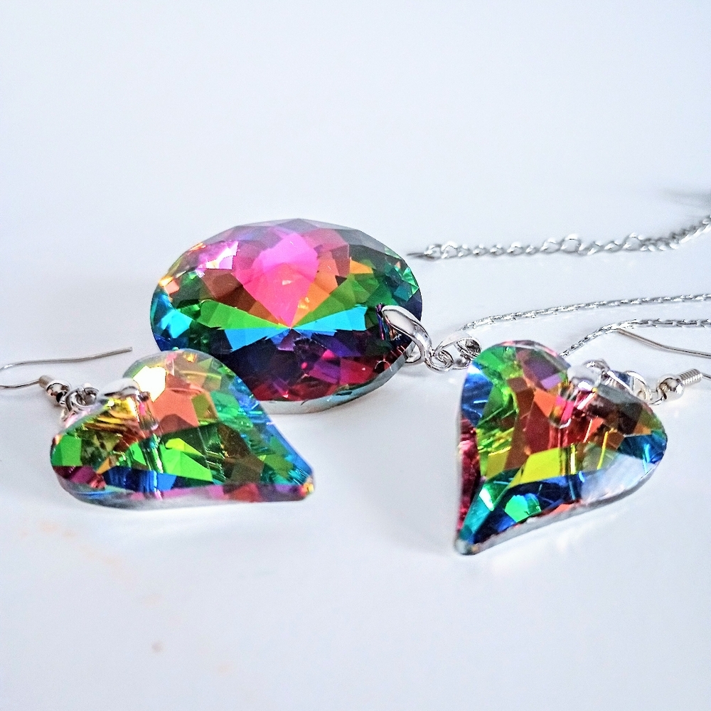 Handcrafted Rainbow Faceted Necklace and Earrings